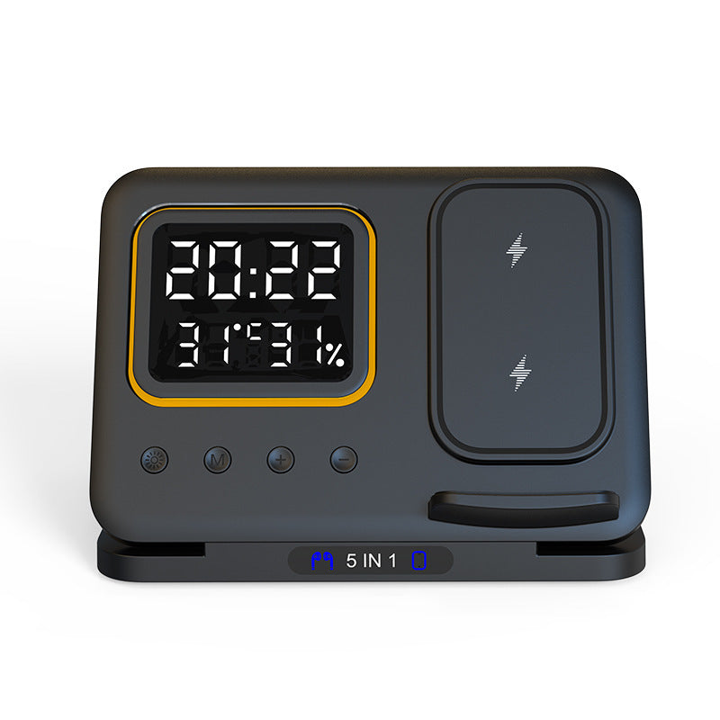 5-in-1 Wireless Charging Dock with LED Alarm Clock – 15W Fast Charge