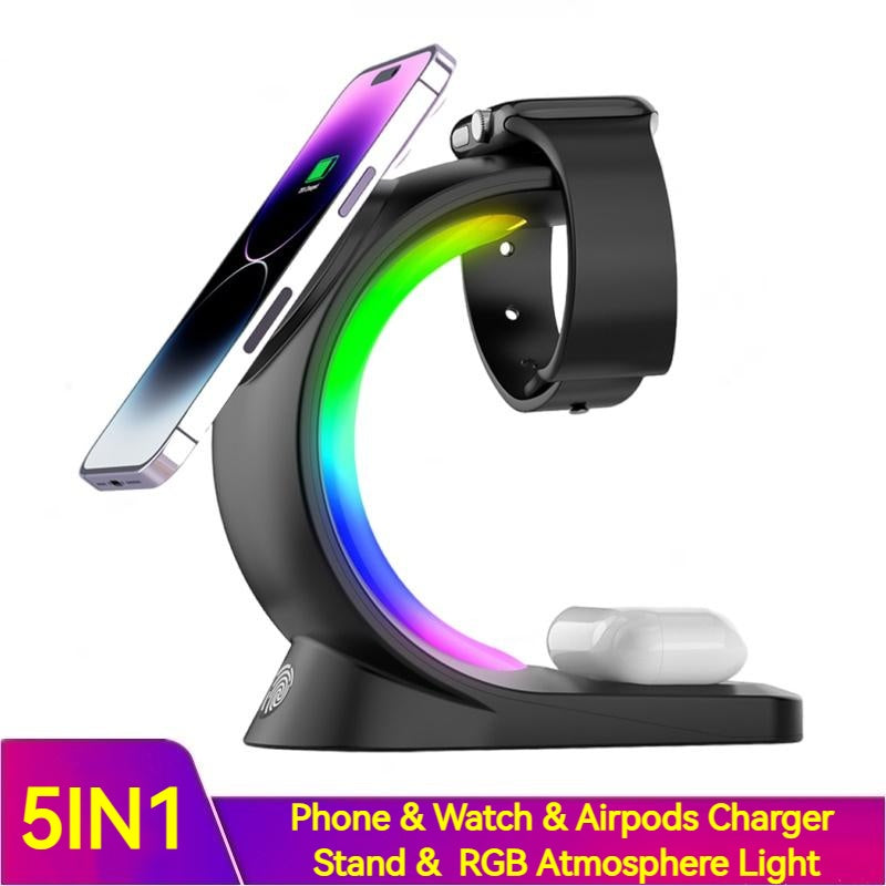 4-in-1 Magnetic Wireless Charging Station – Fast Charger with Atmosphere Light
