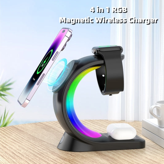 4-in-1 Magnetic Wireless Charging Station – Fast Charger with Atmosphere Light