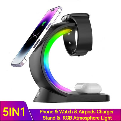 4-in-1 Magnetic Wireless Charging Station – Fast Charger with Atmosphere Light
