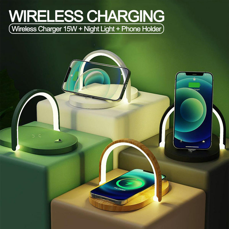 3-in-1 Foldable Wireless Charger with LED Night Light & Reading Lamp – 15W Fast Charging