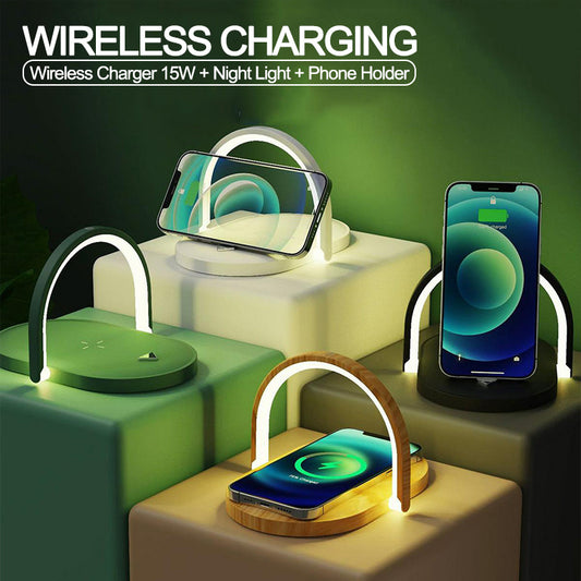 3-in-1 Foldable Wireless Charger with LED Night Light & Reading Lamp – 15W Fast Charging