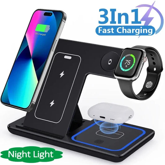 15W 3-in-1 Foldable Wireless Charger for iPhone, Apple Watch & AirPods